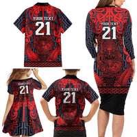 Custom New Zealand Taiaha Maori Family Matching Long Sleeve Bodycon Dress and Hawaiian Shirt Whero Minimalist Silver Fern Tukutuku Motif LT9 - Polynesian Pride