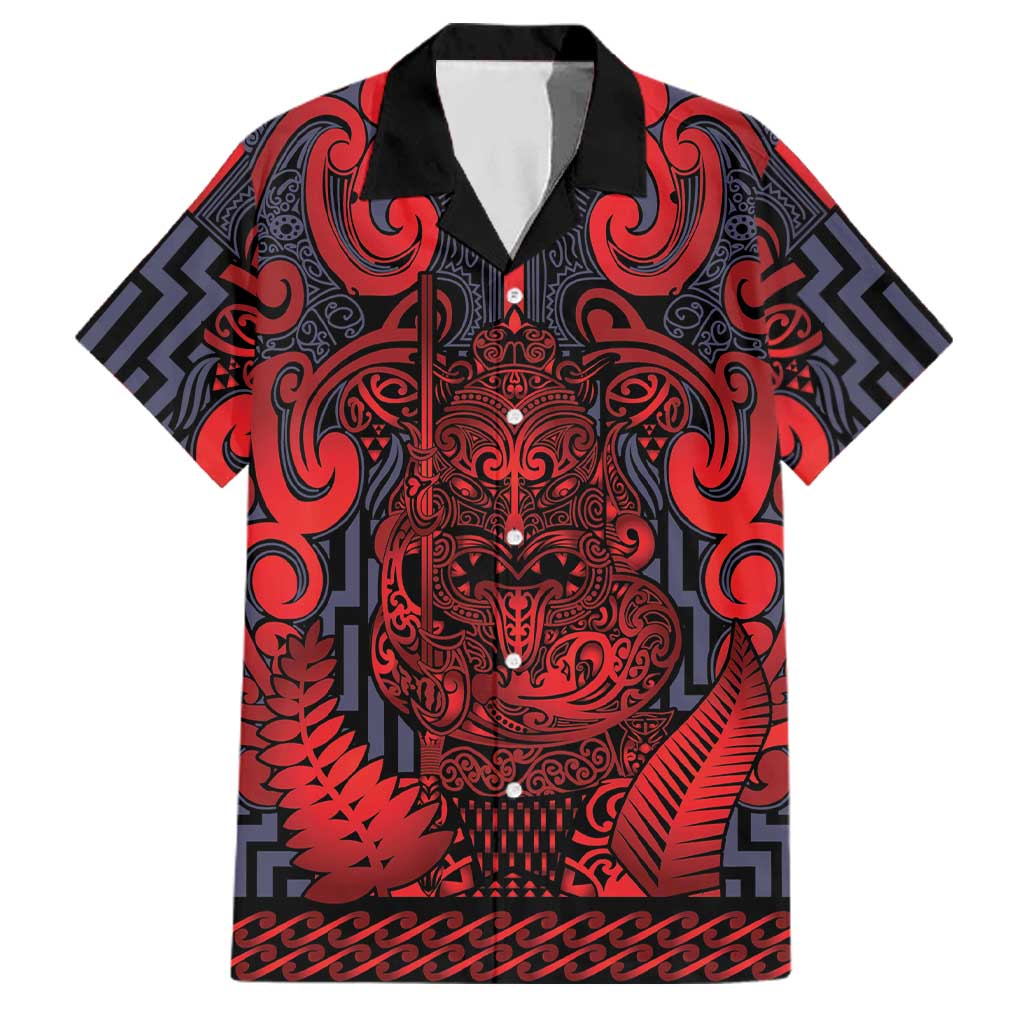 Custom New Zealand Taiaha Maori Family Matching Long Sleeve Bodycon Dress and Hawaiian Shirt Whero Minimalist Silver Fern Tukutuku Motif LT9 Dad's Shirt - Short Sleeve Red - Polynesian Pride