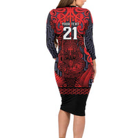Custom New Zealand Taiaha Maori Family Matching Long Sleeve Bodycon Dress and Hawaiian Shirt Whero Minimalist Silver Fern Tukutuku Motif LT9 - Polynesian Pride