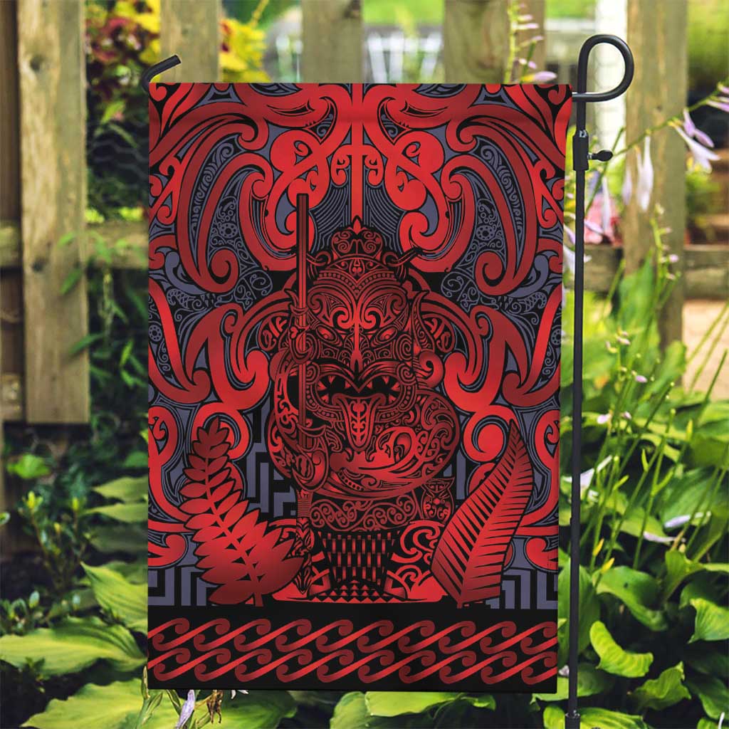 New Zealand Taiaha Maori Garden Flag Whero Minimalist Silver Fern Tukutuku Motif LT9 Garden Flag Red - Polynesian Pride