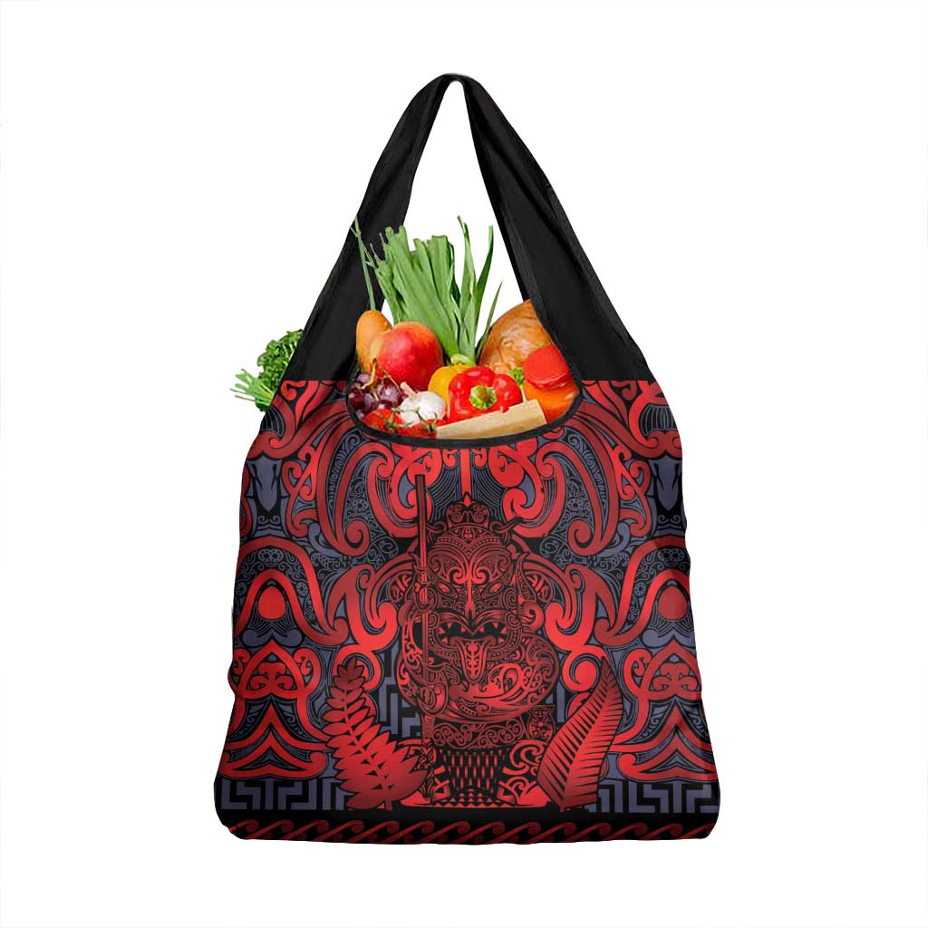 New Zealand Taiaha Maori Grocery Bag Whero Minimalist Silver Fern Tukutuku Motif LT9 1-pack One Size Red - Polynesian Pride