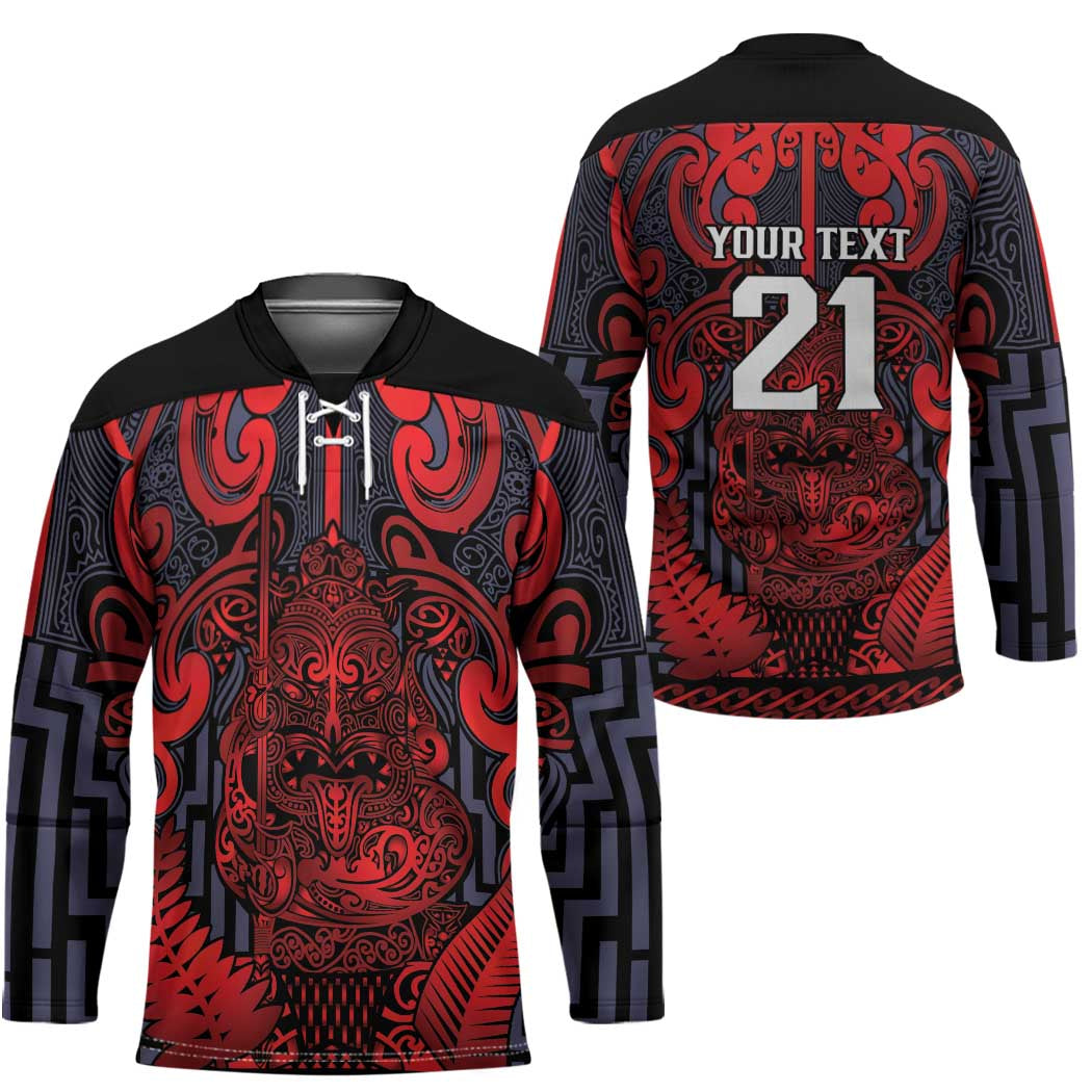 Custom New Zealand Taiaha Maori Hockey Jersey Whero Minimalist Silver Fern Tukutuku Motif LT9 - Polynesian Pride