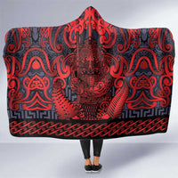 New Zealand Taiaha Maori Hooded Blanket Whero Minimalist Silver Fern Tukutuku Motif LT9 One Size Red - Polynesian Pride