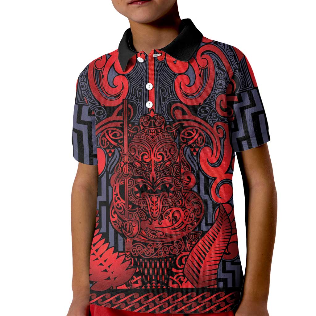 Custom New Zealand Taiaha Maori Kid Polo Shirt Whero Minimalist Silver Fern Tukutuku Motif LT9 Kid Red - Polynesian Pride