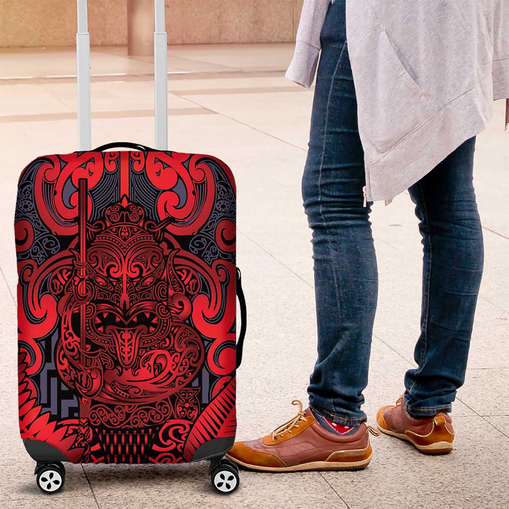 New Zealand Taiaha Maori Luggage Cover Whero Minimalist Silver Fern Tukutuku Motif