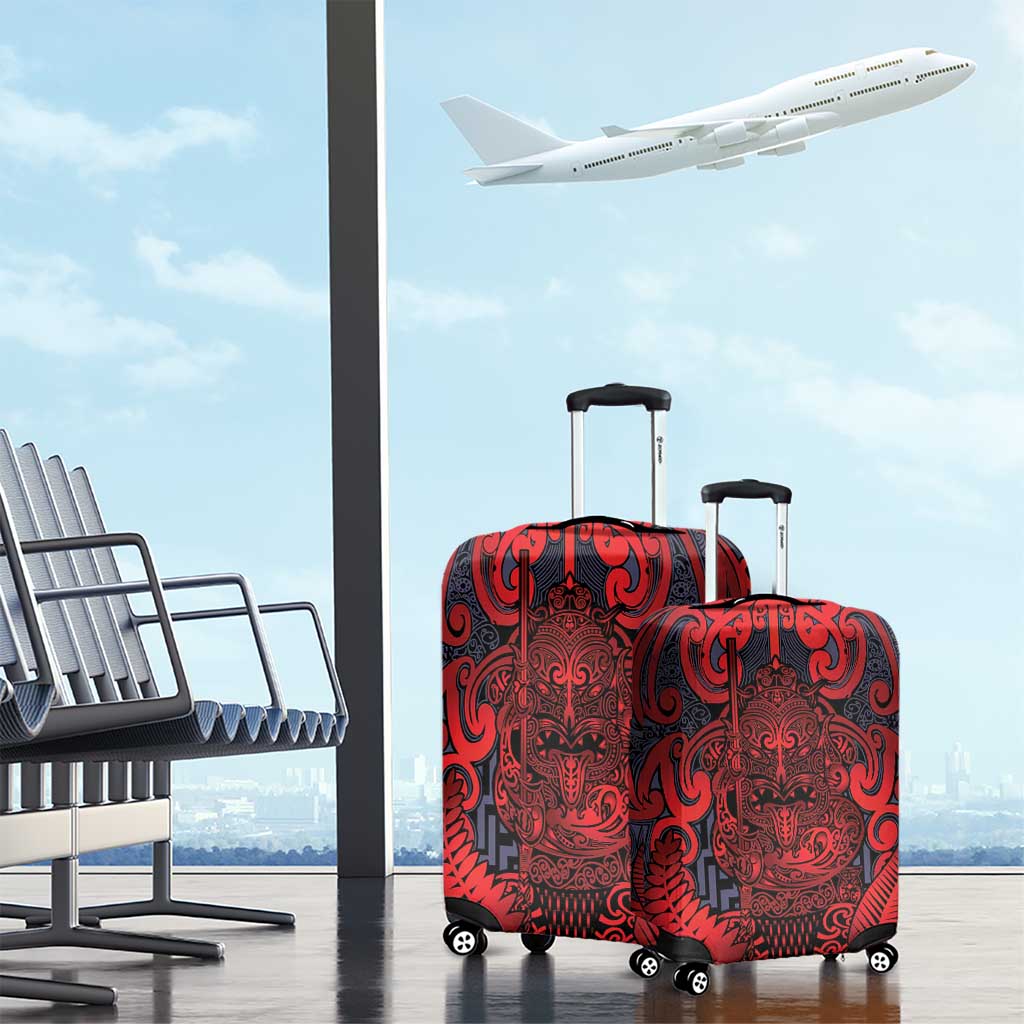 New Zealand Taiaha Maori Luggage Cover Whero Minimalist Silver Fern Tukutuku Motif LT9 - Polynesian Pride
