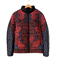 Custom New Zealand Taiaha Maori Padded Jacket Whero Minimalist Silver Fern Tukutuku Motif