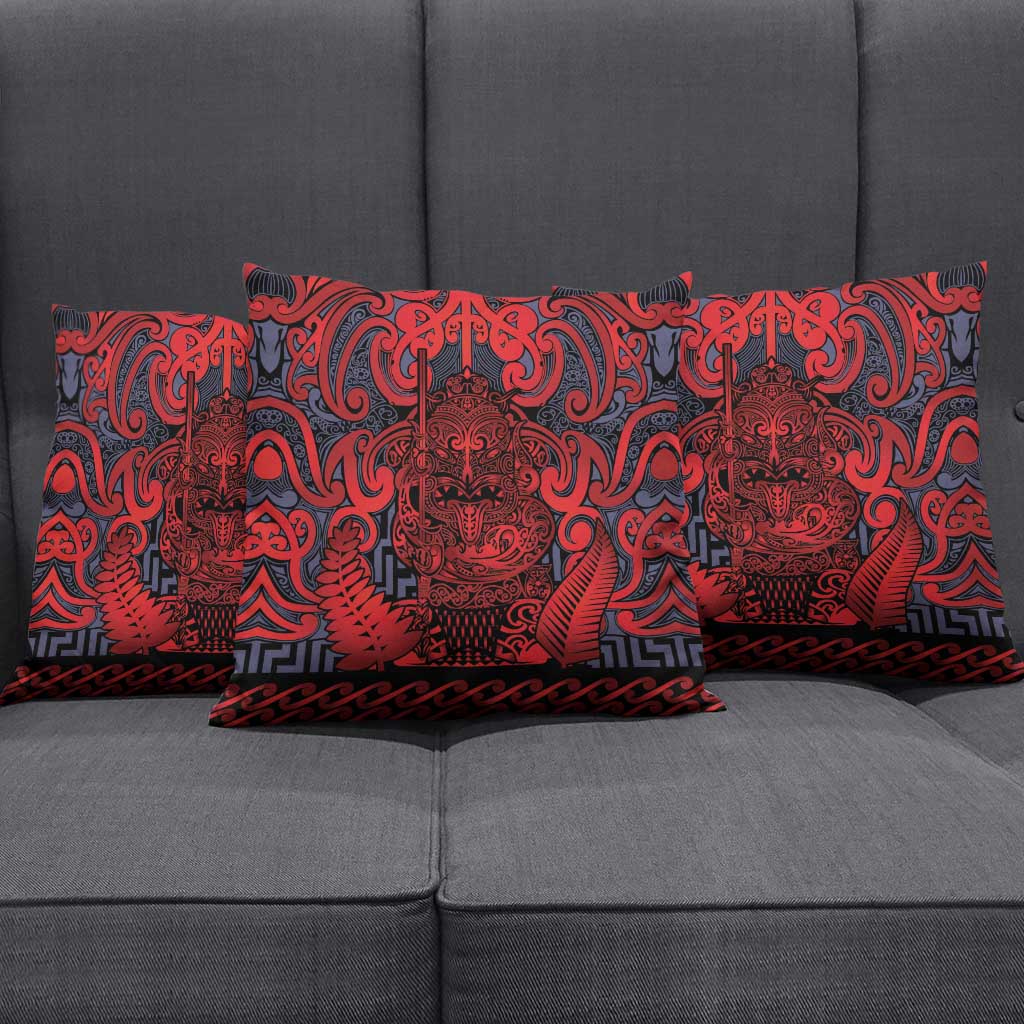 New Zealand Taiaha Maori Pillow Cover Whero Minimalist Silver Fern Tukutuku Motif LT9 - Polynesian Pride