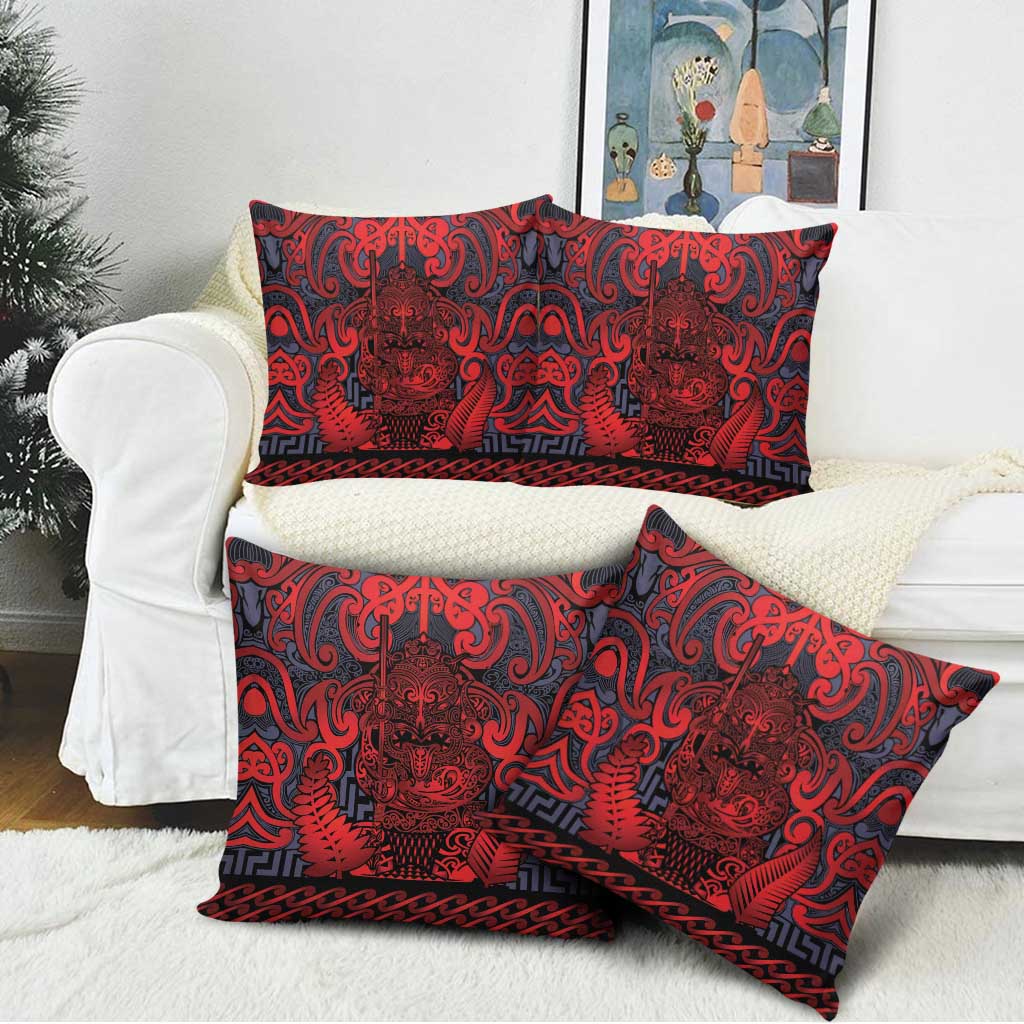 New Zealand Taiaha Maori Pillow Cover Whero Minimalist Silver Fern Tukutuku Motif LT9 - Polynesian Pride