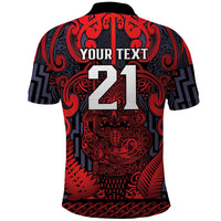 Custom New Zealand Taiaha Maori Polo Shirt Whero Minimalist Silver Fern Tukutuku Motif