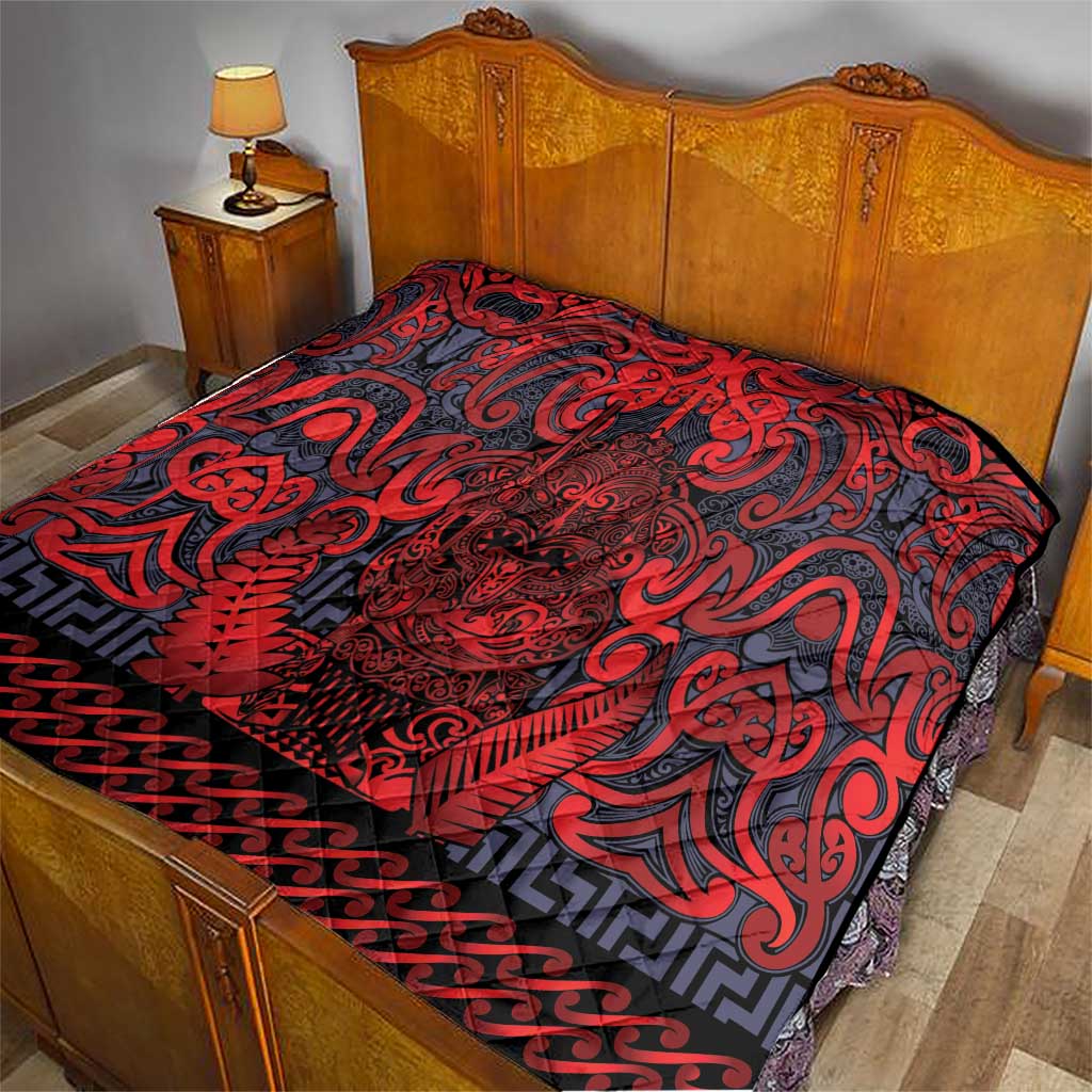 New Zealand Taiaha Maori Quilt Whero Minimalist Silver Fern Tukutuku Motif LT9 - Polynesian Pride