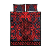 New Zealand Taiaha Maori Quilt Bed Set Whero Minimalist Silver Fern Tukutuku Motif