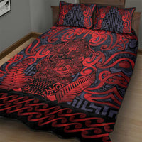 New Zealand Taiaha Maori Quilt Bed Set Whero Minimalist Silver Fern Tukutuku Motif