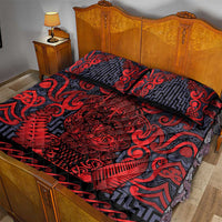 New Zealand Taiaha Maori Quilt Bed Set Whero Minimalist Silver Fern Tukutuku Motif