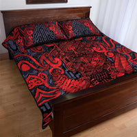 New Zealand Taiaha Maori Quilt Bed Set Whero Minimalist Silver Fern Tukutuku Motif