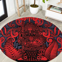 New Zealand Taiaha Maori Round Carpet Whero Minimalist Silver Fern Tukutuku Motif LT9 Red - Polynesian Pride