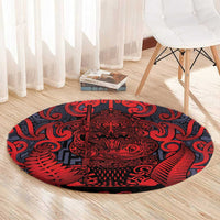 New Zealand Taiaha Maori Round Carpet Whero Minimalist Silver Fern Tukutuku Motif LT9 - Polynesian Pride