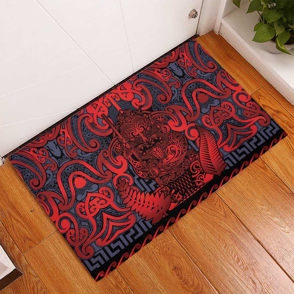 New Zealand Taiaha Maori Rubber Doormat Whero Minimalist Silver Fern Tukutuku Motif LT9 - Polynesian Pride