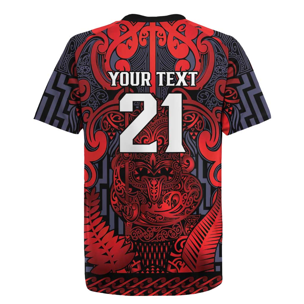 Custom New Zealand Taiaha Maori Rugby Jersey Whero Minimalist Silver Fern Tukutuku Motif LT9 - Polynesian Pride