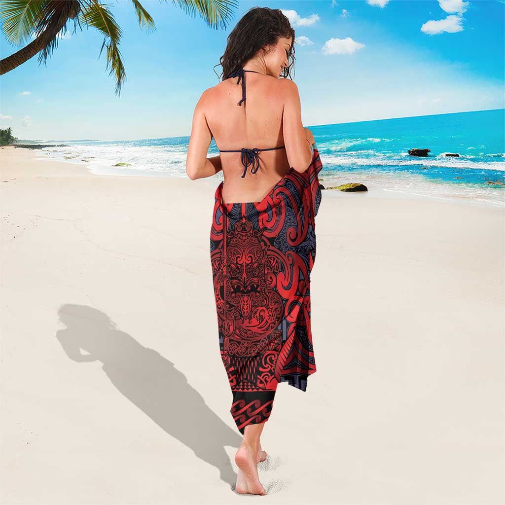 New Zealand Taiaha Maori Sarong Whero Minimalist Silver Fern Tukutuku Motif LT9 - Polynesian Pride