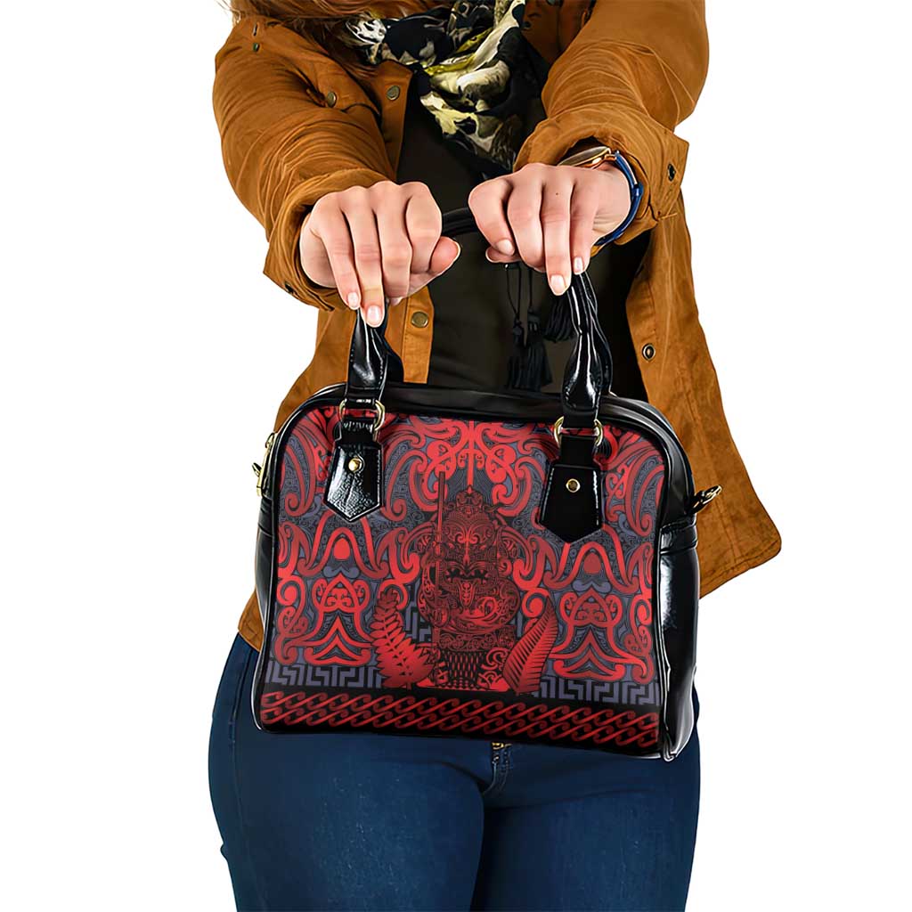 New Zealand Taiaha Maori Shoulder Handbag Whero Minimalist Silver Fern Tukutuku Motif