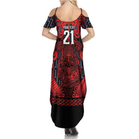 Custom New Zealand Taiaha Maori Summer Maxi Dress Whero Minimalist Silver Fern Tukutuku Motif LT9 - Polynesian Pride