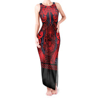 Custom New Zealand Taiaha Maori Tank Maxi Dress Whero Minimalist Silver Fern Tukutuku Motif LT9 Women Red - Polynesian Pride