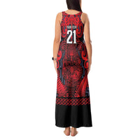 Custom New Zealand Taiaha Maori Tank Maxi Dress Whero Minimalist Silver Fern Tukutuku Motif LT9 - Polynesian Pride
