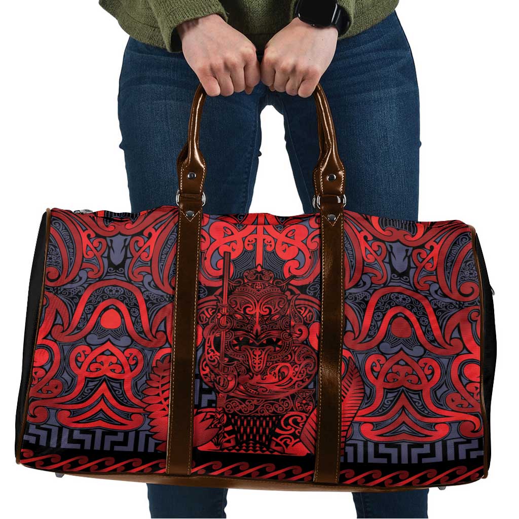 New Zealand Taiaha Maori Travel Bag Whero Minimalist Silver Fern Tukutuku Motif