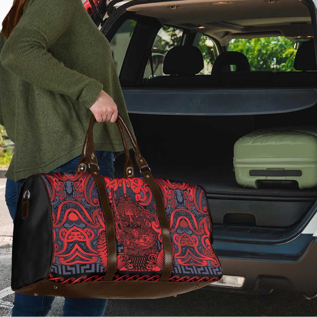 New Zealand Taiaha Maori Travel Bag Whero Minimalist Silver Fern Tukutuku Motif LT9 - Polynesian Pride