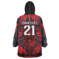Custom New Zealand Taiaha Maori Wearable Blanket Hoodie Whero Minimalist Silver Fern Tukutuku Motif LT9 - Polynesian Pride