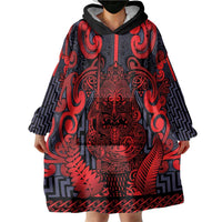 Custom New Zealand Taiaha Maori Wearable Blanket Hoodie Whero Minimalist Silver Fern Tukutuku Motif LT9 - Polynesian Pride