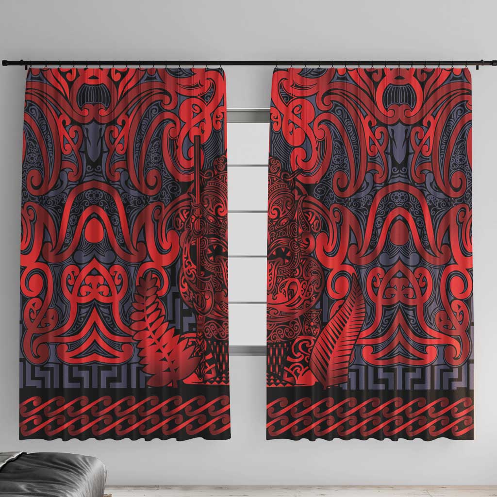 New Zealand Taiaha Maori Window Curtain Whero Minimalist Silver Fern Tukutuku Motif