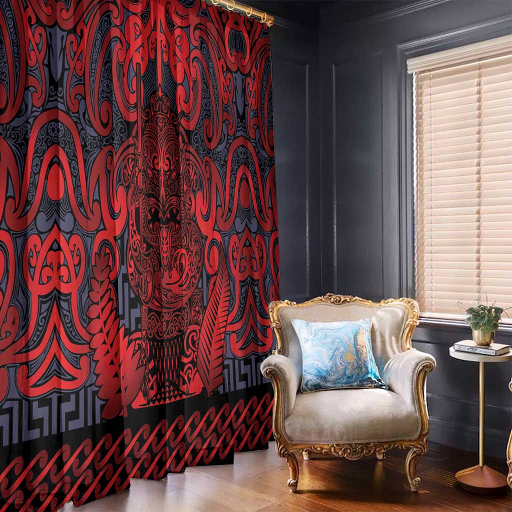New Zealand Taiaha Maori Window Curtain Whero Minimalist Silver Fern Tukutuku Motif