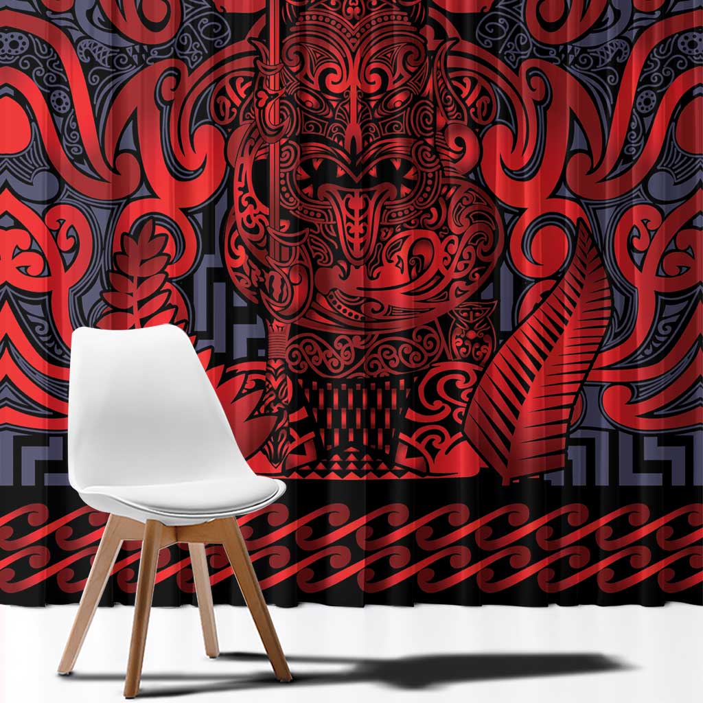 New Zealand Taiaha Maori Window Curtain Whero Minimalist Silver Fern Tukutuku Motif