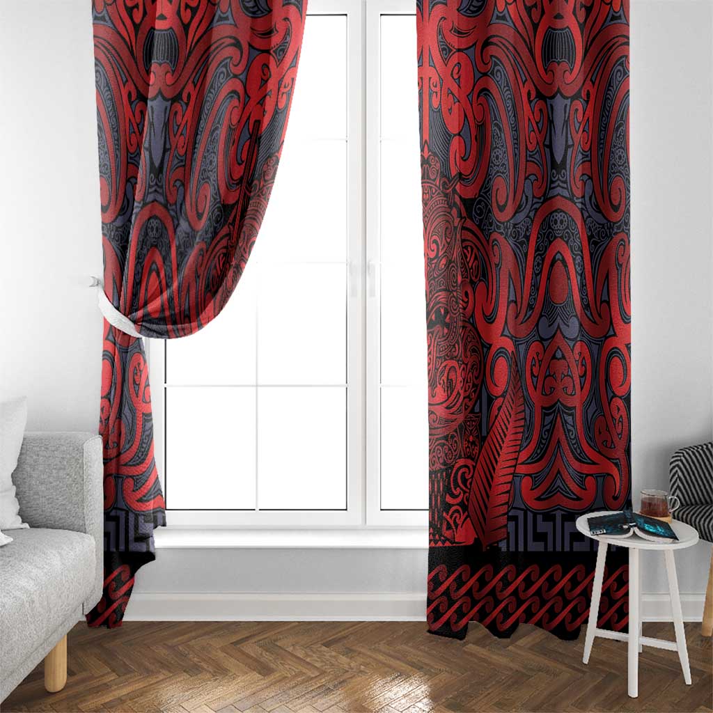 New Zealand Taiaha Maori Window Curtain Whero Minimalist Silver Fern Tukutuku Motif