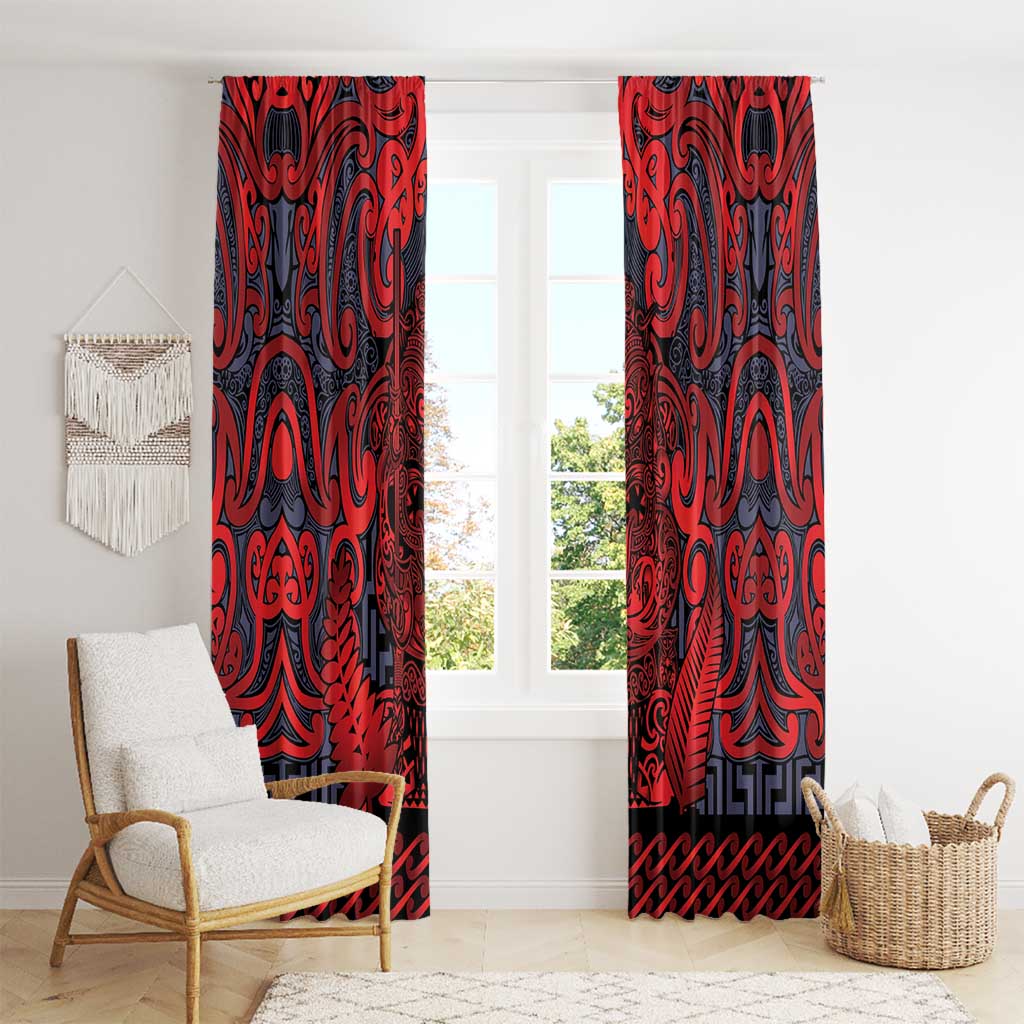 New Zealand Taiaha Maori Window Curtain Whero Minimalist Silver Fern Tukutuku Motif