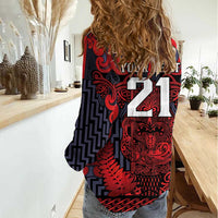Custom New Zealand Taiaha Maori Women Casual Shirt Whero Minimalist Silver Fern Tukutuku Motif LT9 - Polynesian Pride