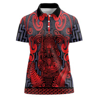 Custom New Zealand Taiaha Maori Women Polo Shirt Whero Minimalist Silver Fern Tukutuku Motif