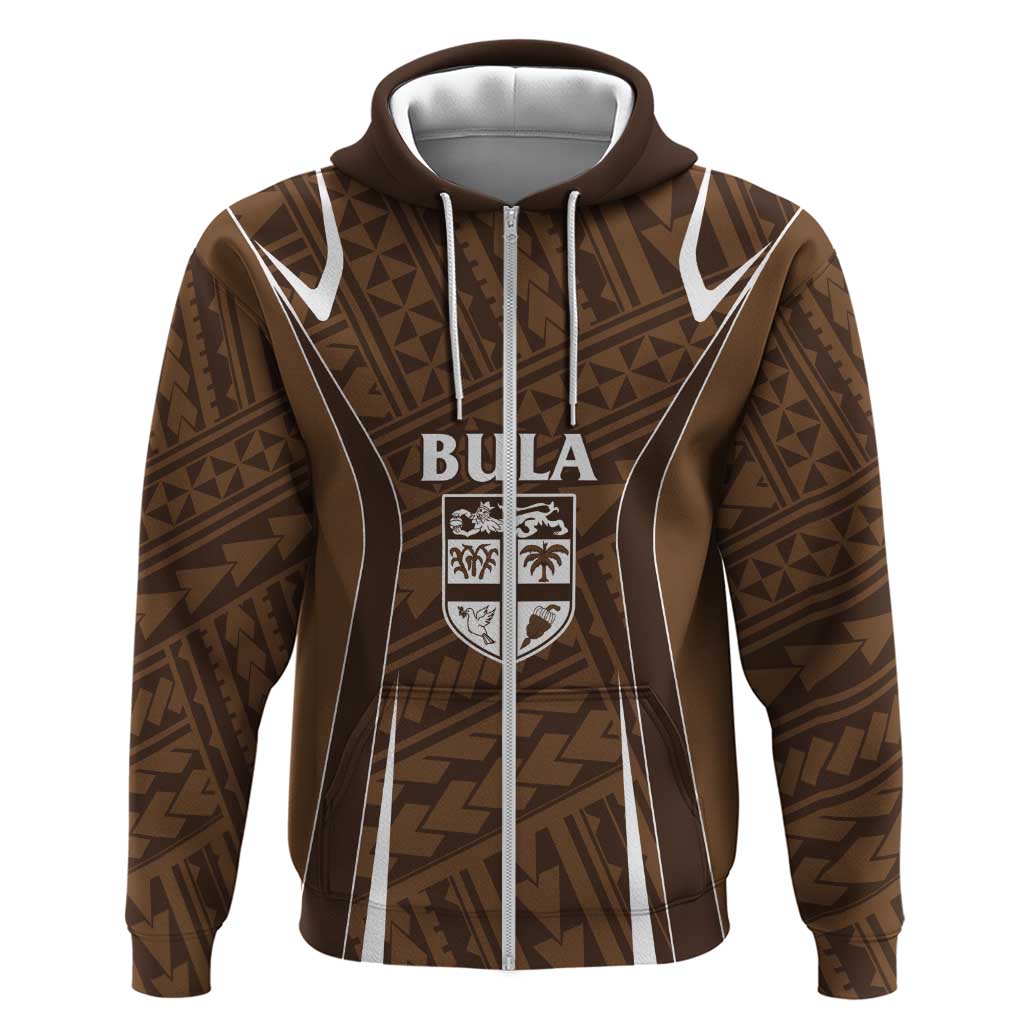 Custom Oceania Football Bula Fiji Hoodie Polynesian Tribal Pattern LT9 Zip Hoodie Brown - Polynesian Pride