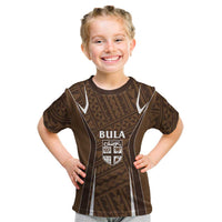 Custom Oceania Football Bula Fiji Kid T Shirt Polynesian Tribal Pattern LT9 Brown - Polynesian Pride