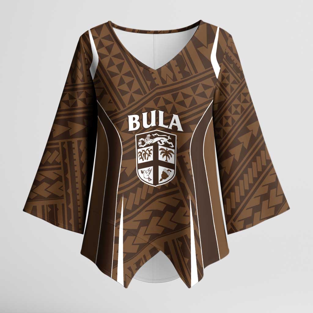 Custom Oceania Football Bula Fiji Kimono Sleeve Blouse Polynesian Tribal Pattern LT9 Female Brown - Polynesian Pride