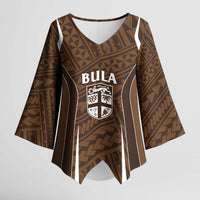 Custom Oceania Football Bula Fiji Kimono Sleeve Blouse Polynesian Tribal Pattern LT9 Female Brown - Polynesian Pride
