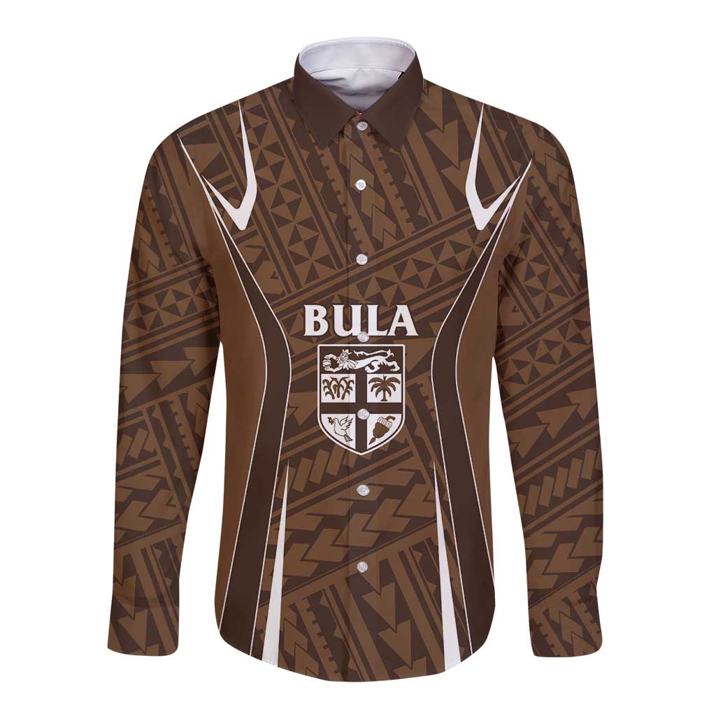 Custom Oceania Football Bula Fiji Long Sleeve Button Shirt Polynesian Tribal Pattern