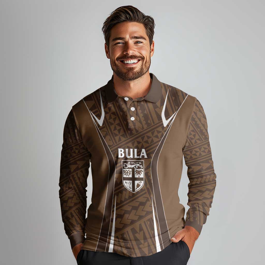 Custom Oceania Football Bula Fiji Long Sleeve Polo Shirt Polynesian Tribal Pattern