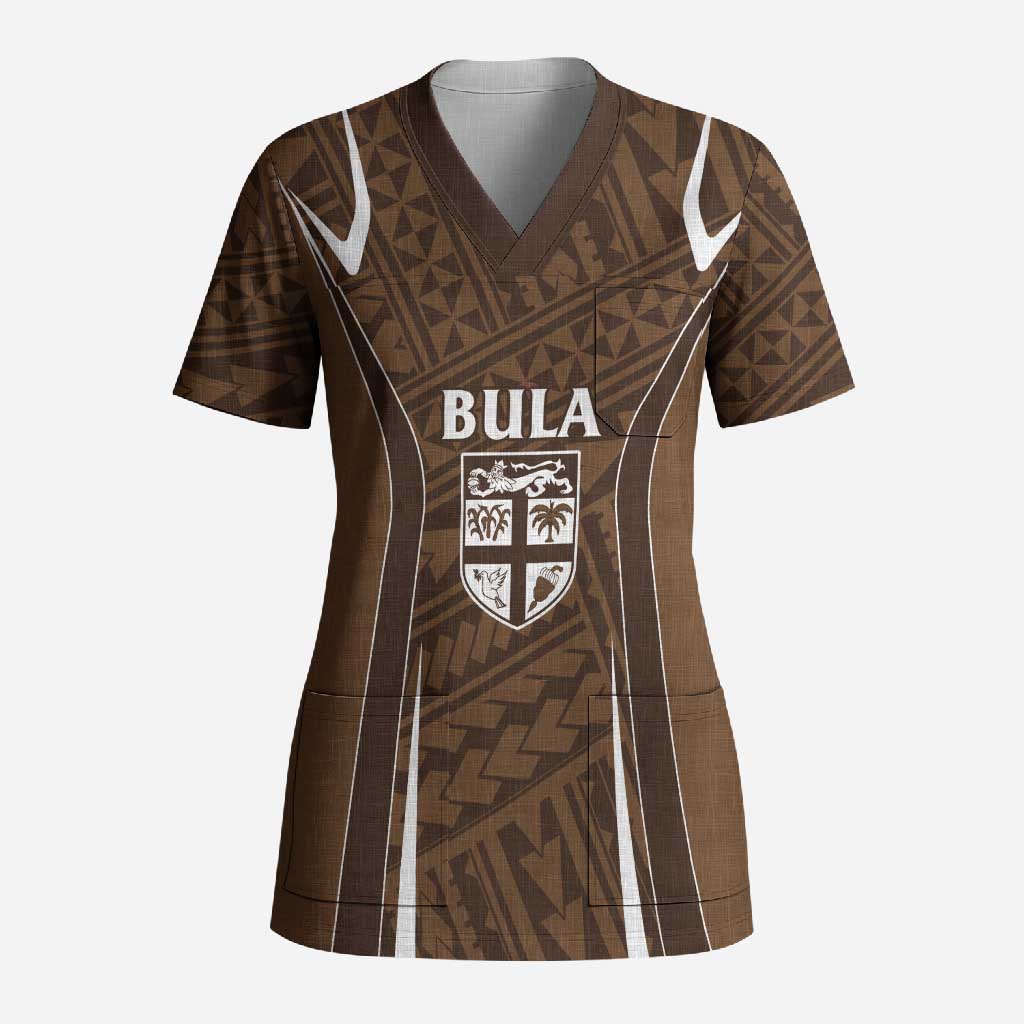 Custom Oceania Football Bula Fiji Scrub Top Polynesian Tribal Pattern