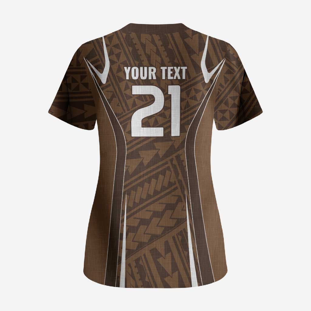 Custom Oceania Football Bula Fiji Scrub Top Polynesian Tribal Pattern