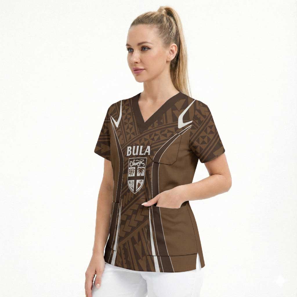 Custom Oceania Football Bula Fiji Scrub Top Polynesian Tribal Pattern
