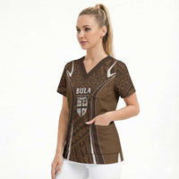 Custom Oceania Football Bula Fiji Scrub Top Polynesian Tribal Pattern
