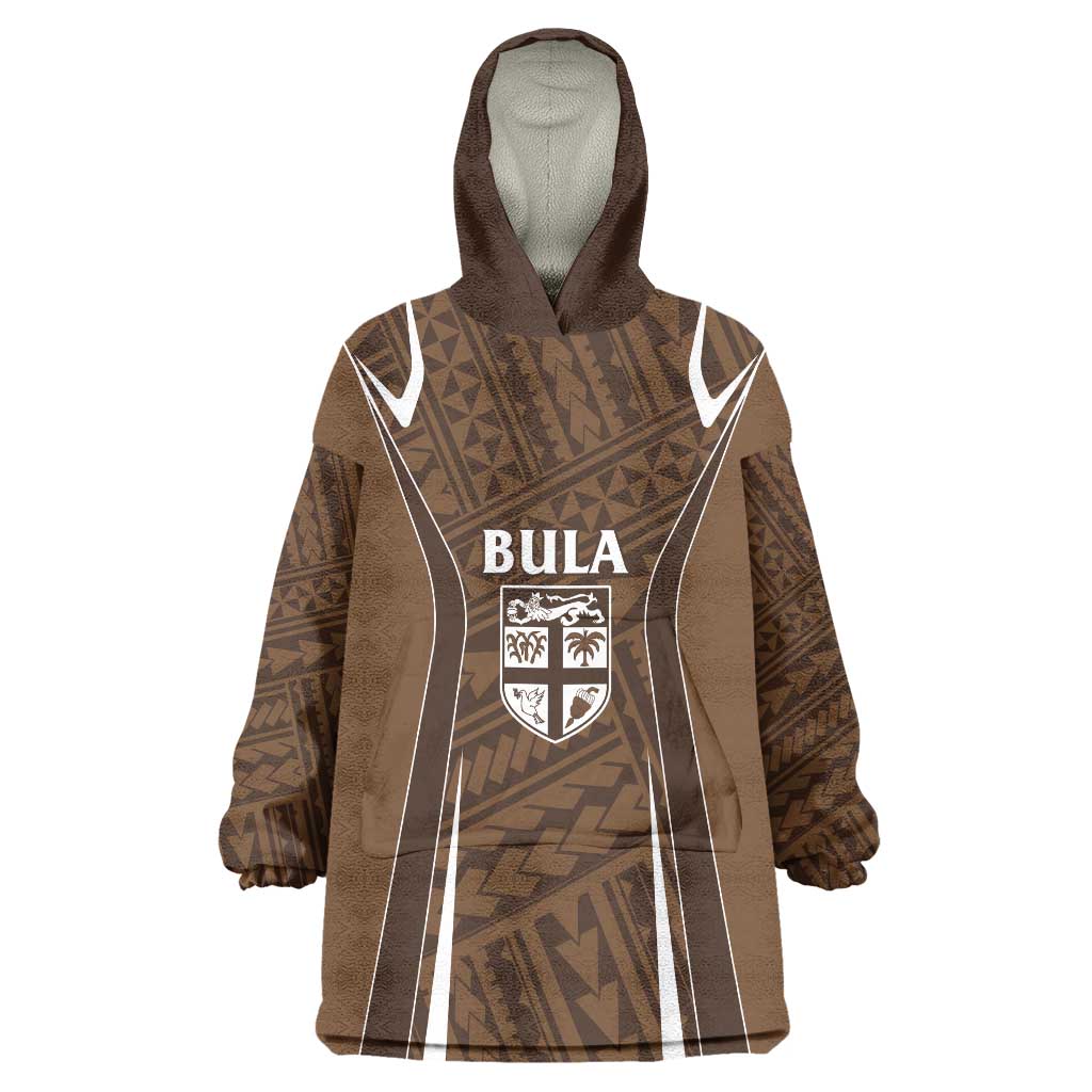 Custom Oceania Football Bula Fiji Wearable Blanket Hoodie Polynesian Tribal Pattern LT9 One Size Brown - Polynesian Pride